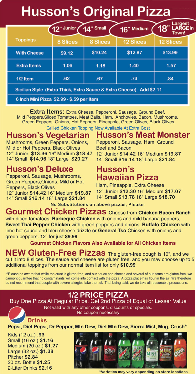 Hussons Pizza Menu Husson's Pizza